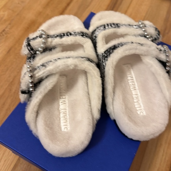 NWT Stuart Weitzman piper chill plaid tweed/shearling slide size 8 - Picture 6 of 8
